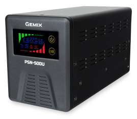 Джерела безперебійного живлення ДБЖ Gemix PSN-500U LCD, 500ВА/350Вт, 5/7/9A, 2хEURO Schuko Чорний